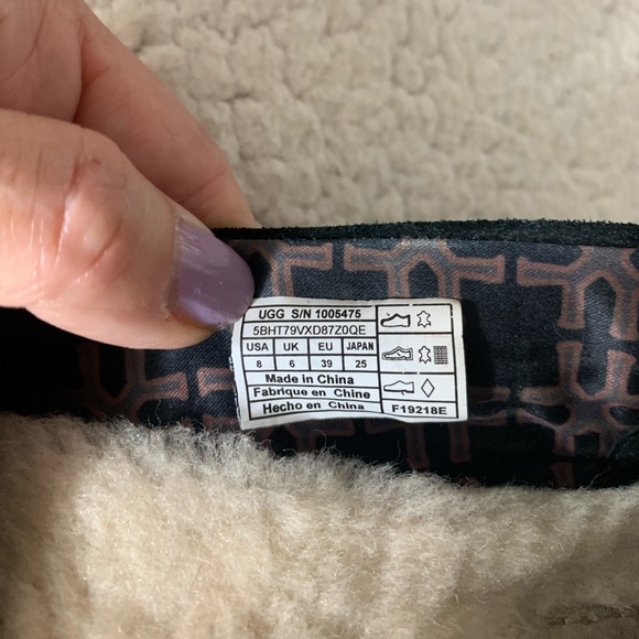 UGG Moccasin “Lizzy” Black Suede Women's Lambs Fur Size 8 - Picture 8 of 9